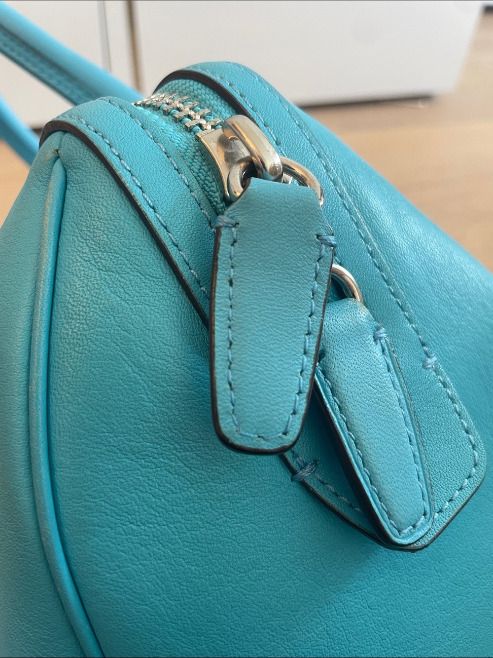 Coach Turquoise Leather Satchel Perforated Tassel Boston Bag Top Handle - Picture 5 of 14